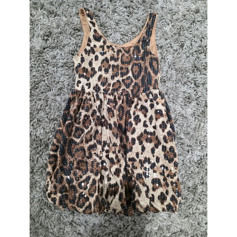 Lola + The Boys Sequin Leopard Bubble Girl's Dress Brown Size 6